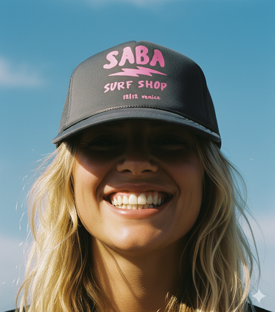 Saba Surf Shop Trucker Hat – Charcoal / Pink